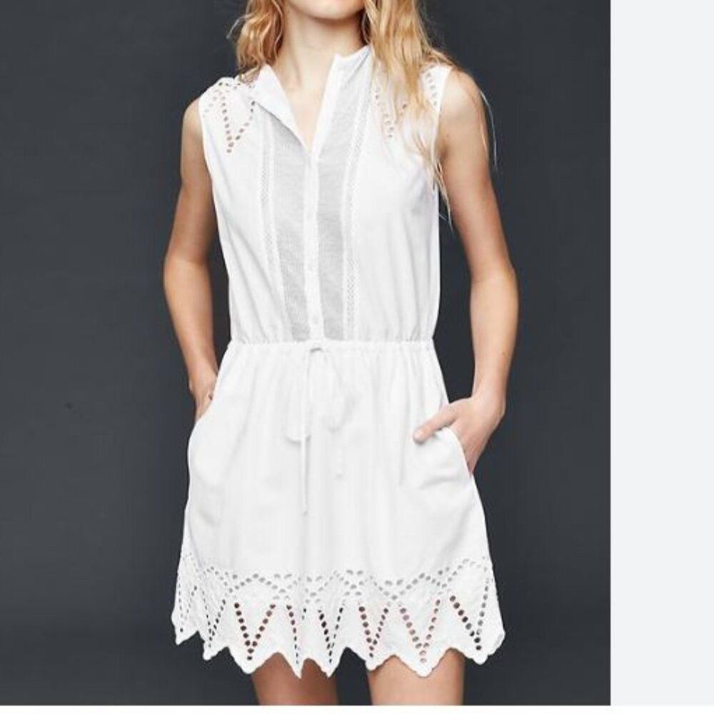 GAP Cotton Eyelet Mesh Shirtdress White Sz Large Tall NWT Boho Coastal